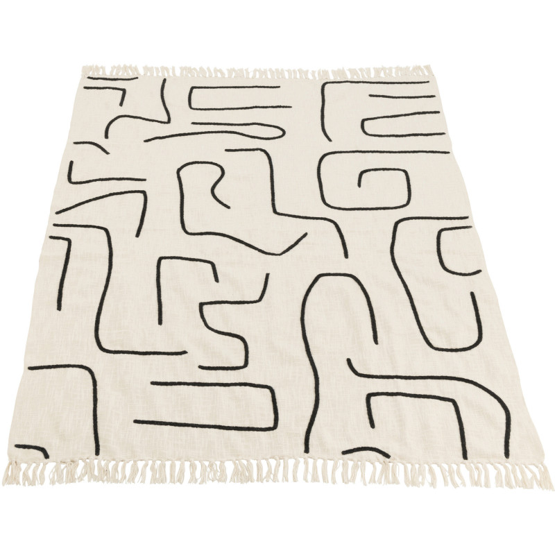 Plaid coton lignes graphiques noir écru 130 x 180 cm Lioren 