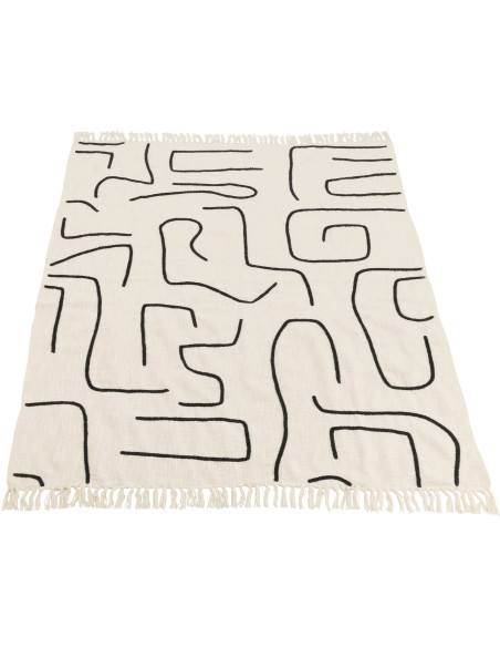 Plaid coton lignes graphiques noir écru 130 x 180 cm Lioren 