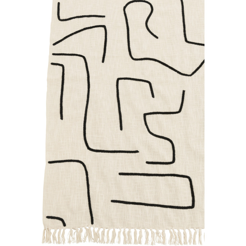 Plaid coton lignes graphiques noir écru 130 x 180 cm Lioren 