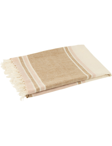 Plaid coton rayures rose poudré et beige 130 x 180 cm Narelia 