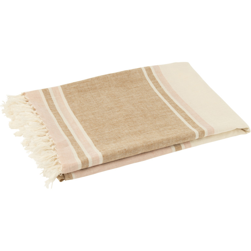 Plaid coton rayures rose poudré et beige 130 x 180 cm Narelia 