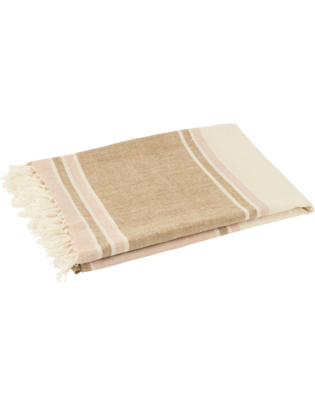 Plaid coton rayures rose poudré et beige 130 x 180 cm Narelia 