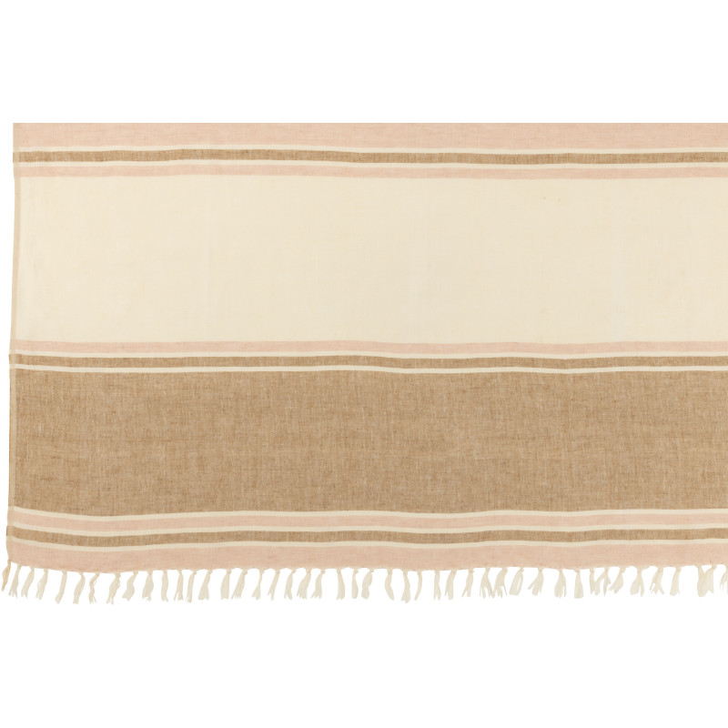 Plaid coton rayures rose poudré et beige 130 x 180 cm Narelia 