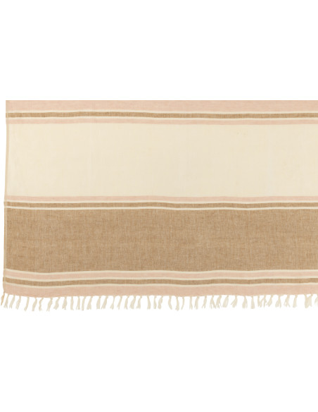 Plaid coton rayures rose poudré et beige 130 x 180 cm Narelia 