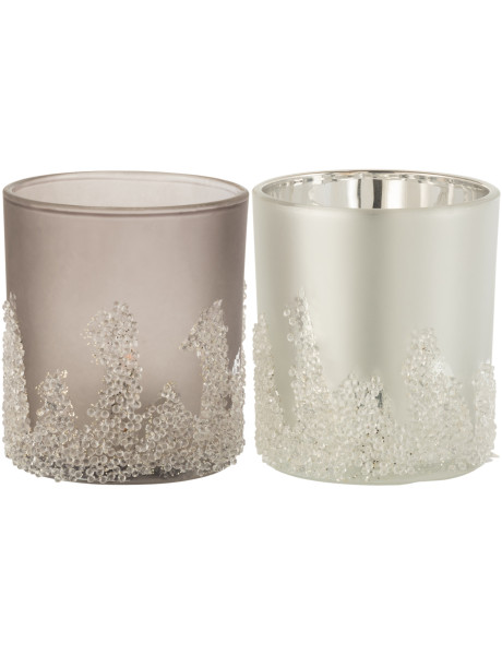 Photophores en verre givré gris argent Ø9 x H10 cm lot de 2 Crysalis 