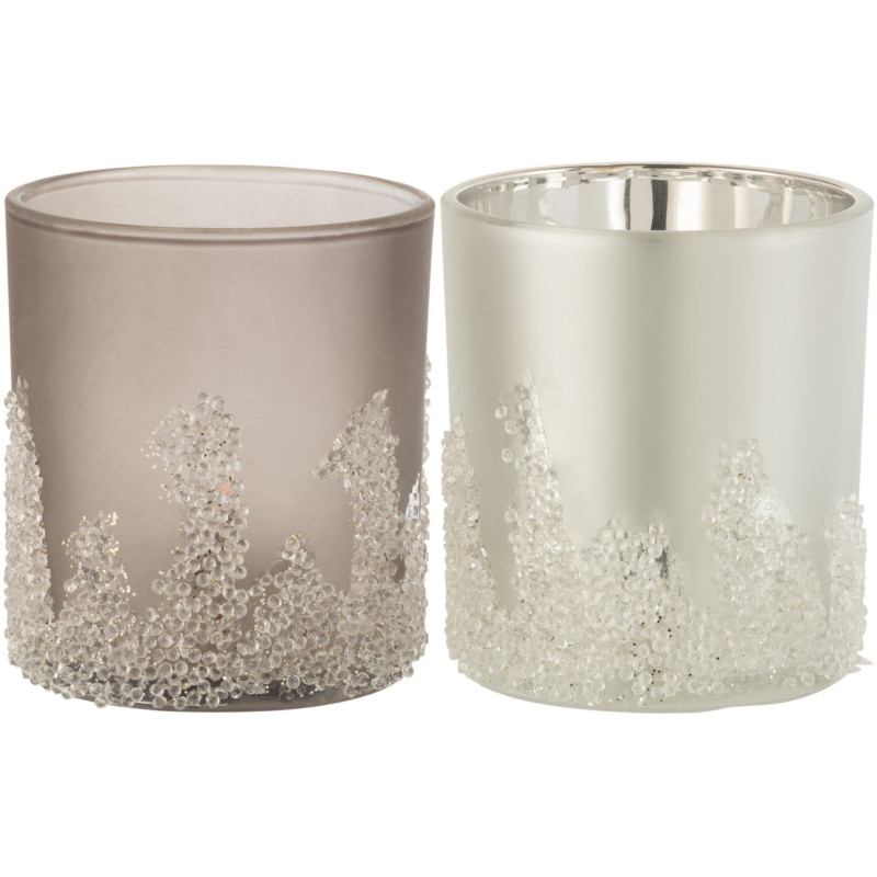 Photophores en verre givré gris argent Ø9 x H10 cm lot de 2 Crysalis 