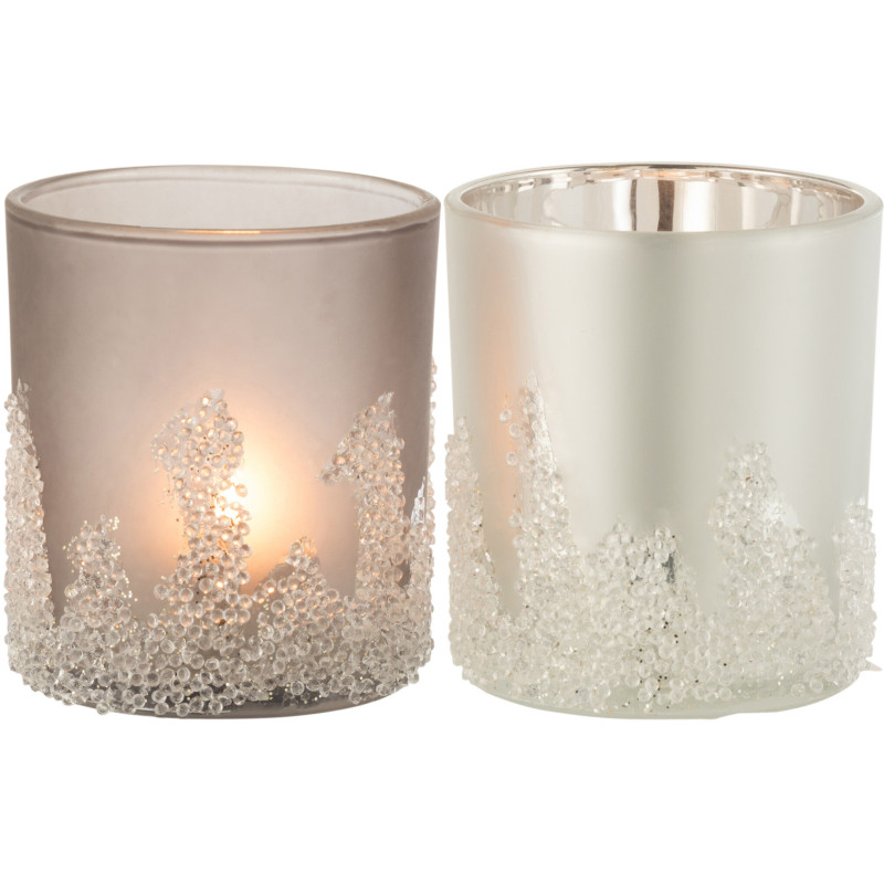 Photophores en verre givré gris argent Ø9 x H10 cm lot de 2 Crysalis 