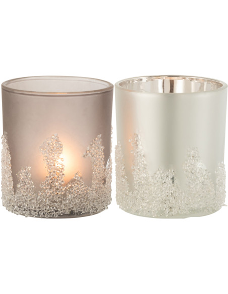 Photophores en verre givré gris argent Ø9 x H10 cm lot de 2 Crysalis 