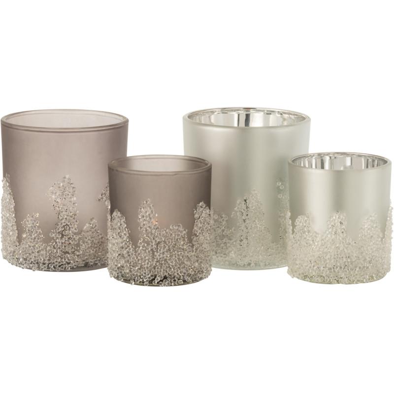 Photophores en verre givré gris argent Ø9 x H10 cm lot de 2 Crysalis 