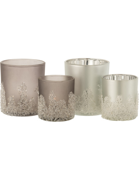 Photophores en verre givré gris argent Ø9 x H10 cm lot de 2 Crysalis 