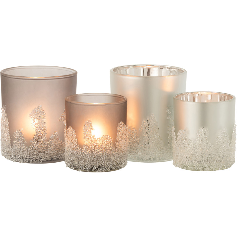 Photophores en verre givré gris argent Ø9 x H10 cm lot de 2 Crysalis 