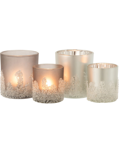 Photophores en verre givré gris argent Ø9 x H10 cm lot de 2 Crysalis 