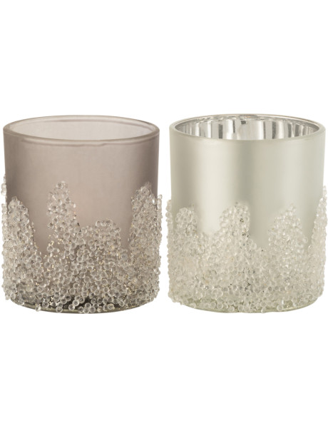 Photophores en verre givré gris argent Ø7 x H8 cm lot de 2 Crysalis 