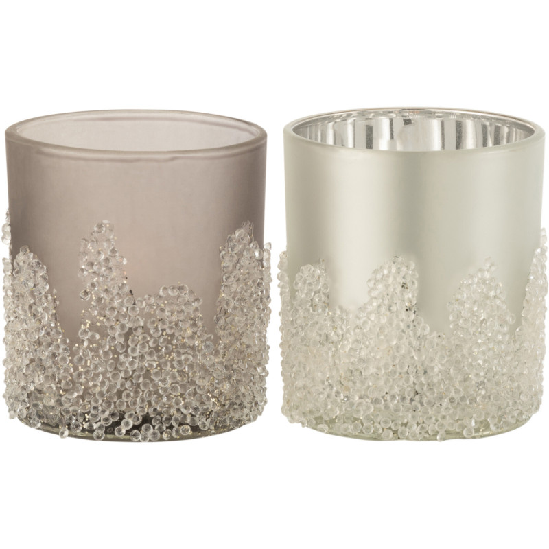 Photophores en verre givré gris argent Ø7 x H8 cm lot de 2 Crysalis 