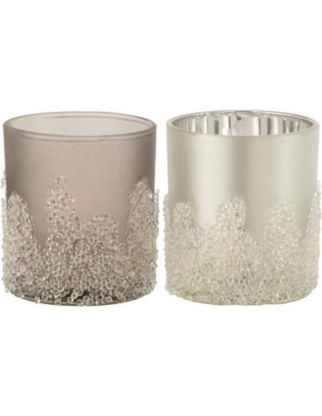 Photophores en verre givré gris argent Ø7 x H8 cm lot de 2 Crysalis 