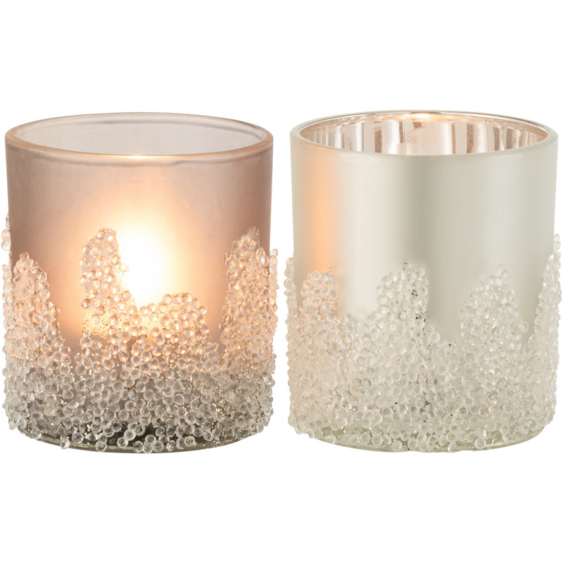 Photophores en verre givré gris argent Ø7 x H8 cm lot de 2 Crysalis 