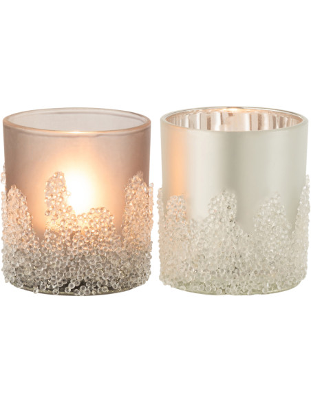 Photophores en verre givré gris argent Ø7 x H8 cm lot de 2 Crysalis 