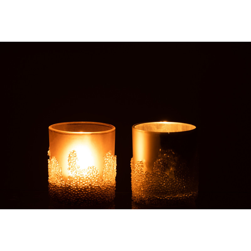 Photophores en verre givré gris argent Ø7 x H8 cm lot de 2 Crysalis 