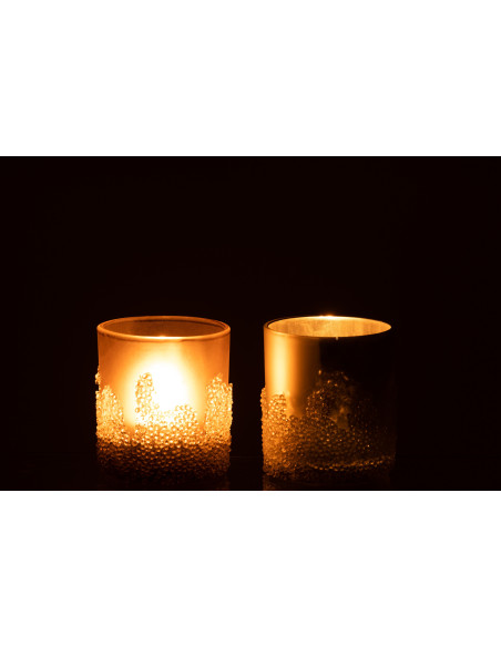 Photophores en verre givré gris argent Ø7 x H8 cm lot de 2 Crysalis 