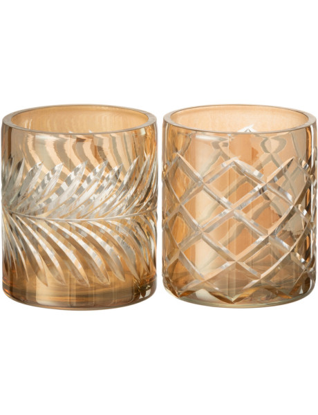 Photophores en verre doré texturé Ø8 x H9 cm lot de 2 Diamant 