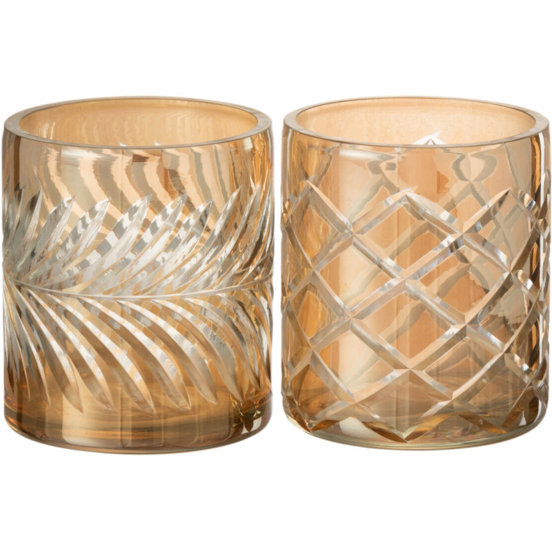 Photophores en verre doré texturé Ø8 x H9 cm lot de 2 Diamant 