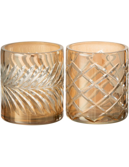 Photophores en verre doré texturé Ø8 x H9 cm lot de 2 Diamant 