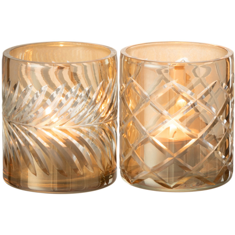 Photophores en verre doré texturé Ø8 x H9 cm lot de 2 Diamant 