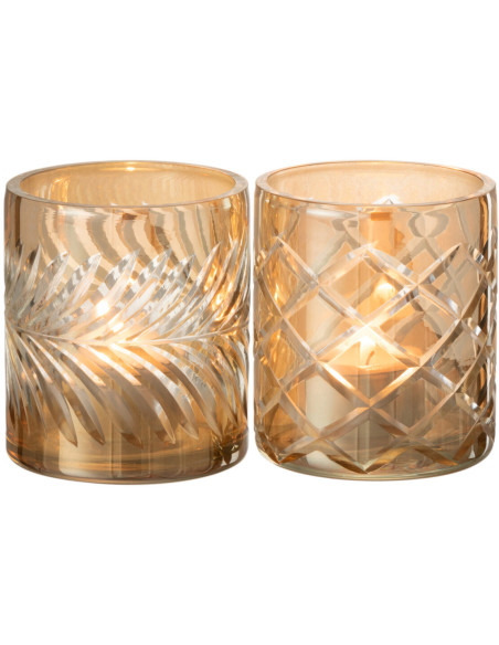 Photophores en verre doré texturé Ø8 x H9 cm lot de 2 Diamant 