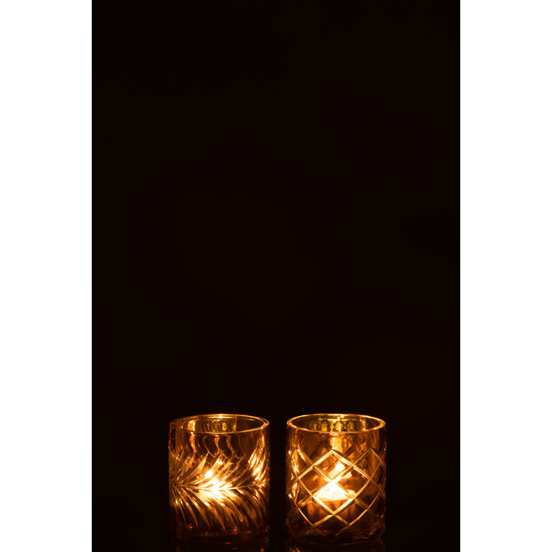 Photophores en verre doré texturé Ø8 x H9 cm lot de 2 Diamant 