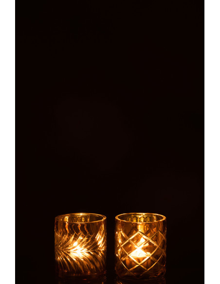 Photophores en verre doré texturé Ø8 x H9 cm lot de 2 Diamant 