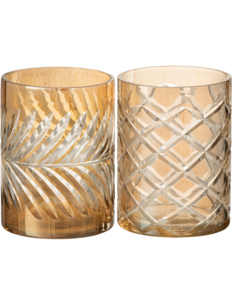 Photophores en verre doré texturé Ø9 x H12 cm lot de 2 Diamant 