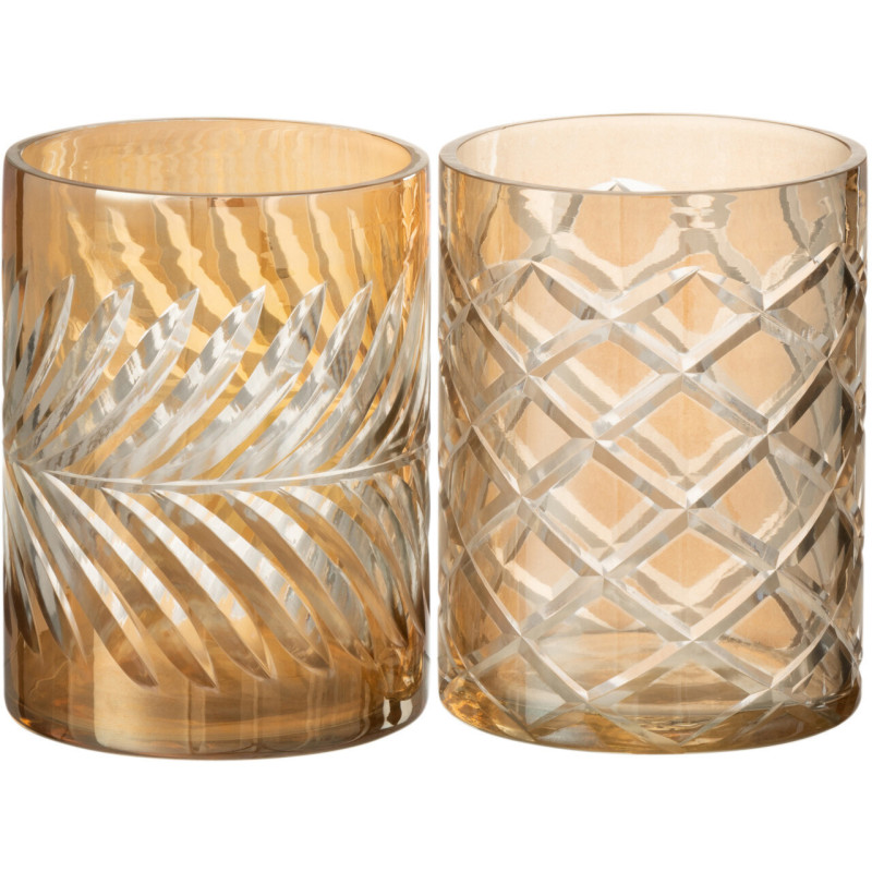 Photophores en verre doré texturé Ø9 x H12 cm lot de 2 Diamant 