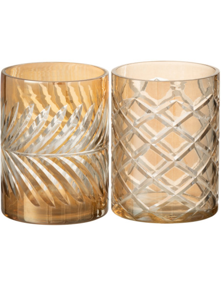 Photophores en verre doré texturé Ø9 x H12 cm lot de 2 Diamant 