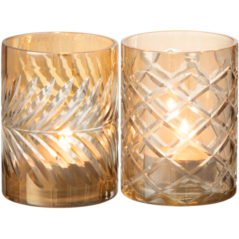 Photophores en verre doré texturé Ø9 x H12 cm lot de 2 Diamant 