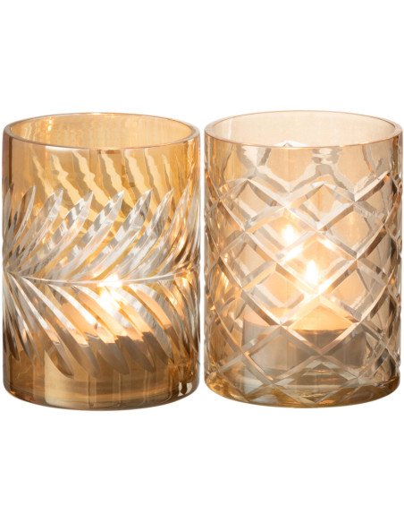 Photophores en verre doré texturé Ø9 x H12 cm lot de 2 Diamant 