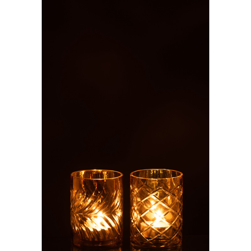 Photophores en verre doré texturé Ø9 x H12 cm lot de 2 Diamant 