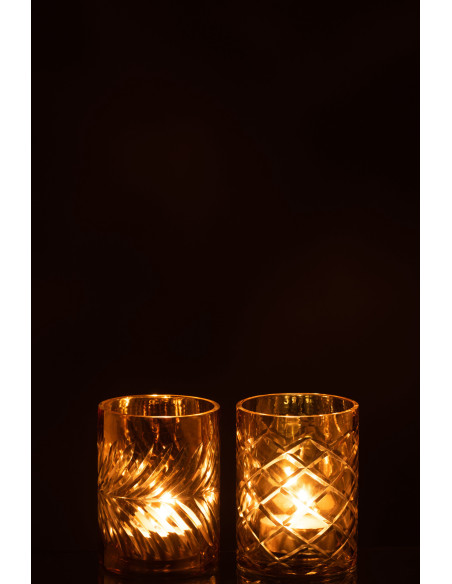 Photophores en verre doré texturé Ø9 x H12 cm lot de 2 Diamant 