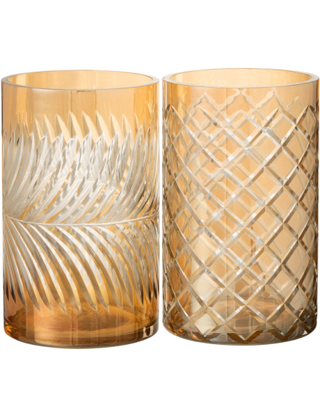 Photophores en verre doré texturé Ø12 x H20 cm lot de 2 Diamant 