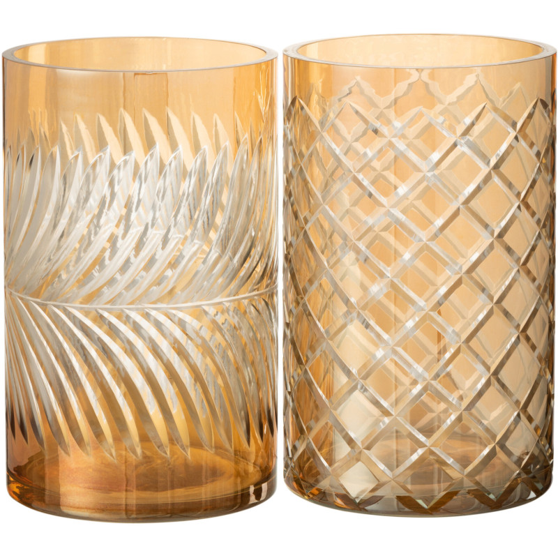 Photophores en verre doré texturé Ø12 x H20 cm lot de 2 Diamant 