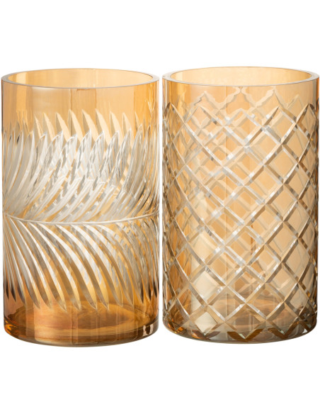 Photophores en verre doré texturé Ø12 x H20 cm lot de 2 Diamant 