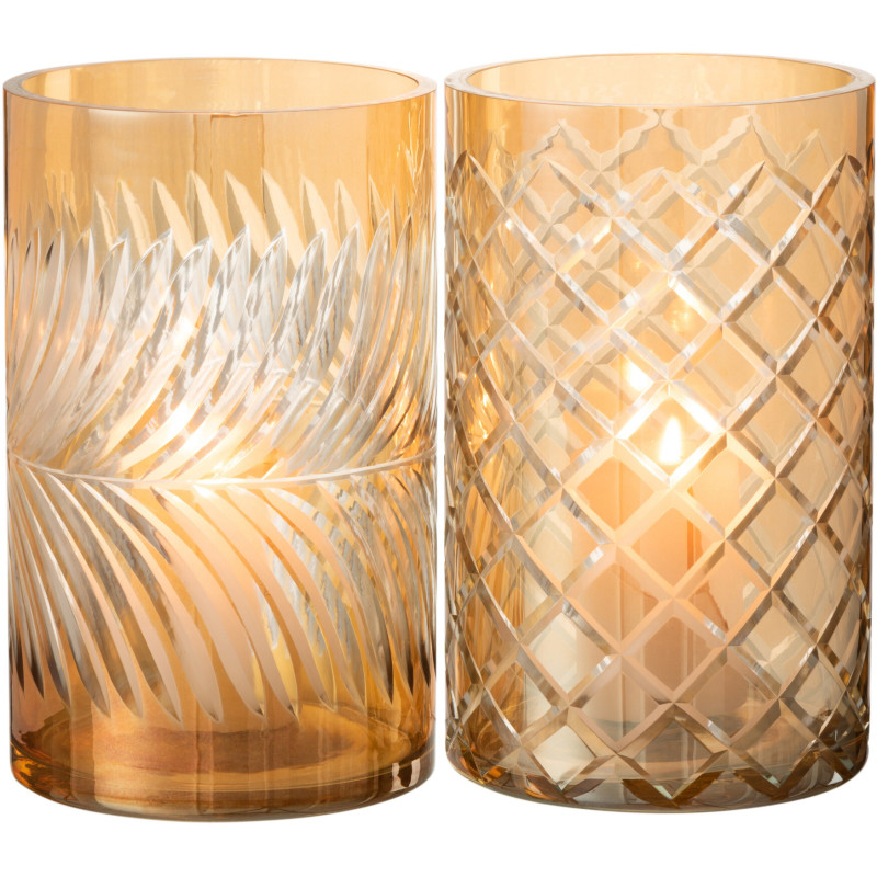 Photophores en verre doré texturé Ø12 x H20 cm lot de 2 Diamant 