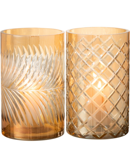 Photophores en verre doré texturé Ø12 x H20 cm lot de 2 Diamant 