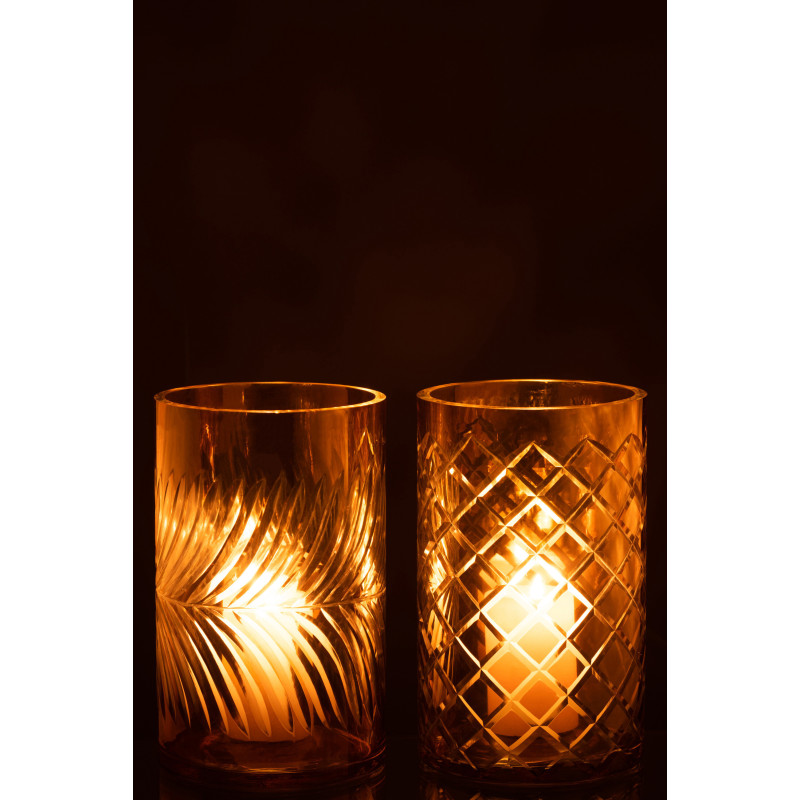 Photophores en verre doré texturé Ø12 x H20 cm lot de 2 Diamant 