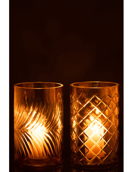 Photophores en verre doré texturé Ø12 x H20 cm lot de 2 Diamant 