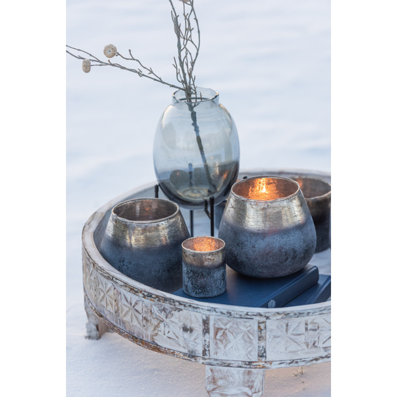 Photophore en verre effet fumé bleu gris Ø7 x H8 cm Noxalis 