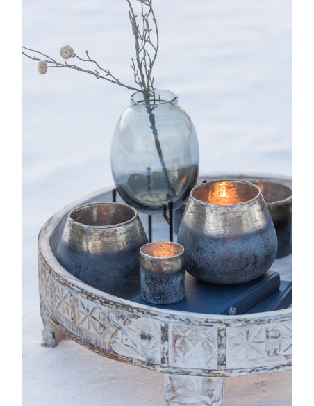 Photophore en verre effet fumé bleu gris Ø7 x H8 cm Noxalis 