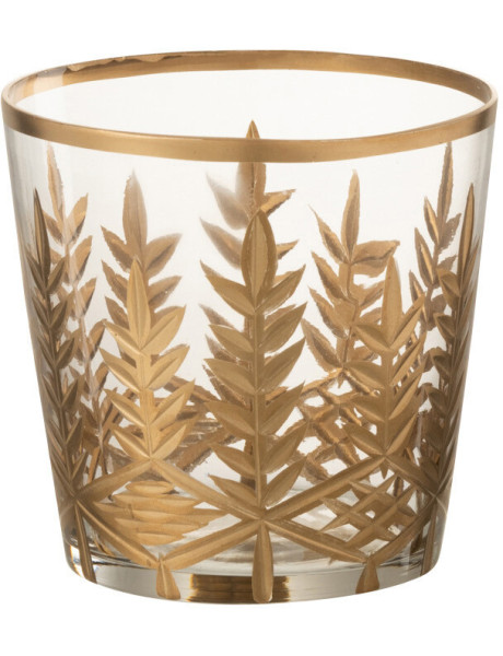 Photophore en verre transparent motifs doré Ø9,5 x H9,5 cm Chloe 