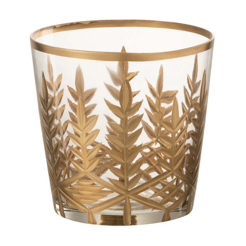 Photophore en verre transparent motifs doré Ø9,5 x H9,5 cm Chloe 