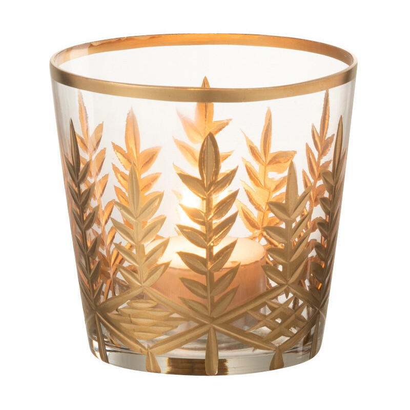 Photophore en verre transparent motifs doré Ø9,5 x H9,5 cm Chloe 