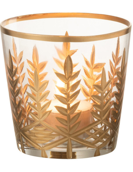 Photophore en verre transparent motifs doré Ø9,5 x H9,5 cm Chloe 